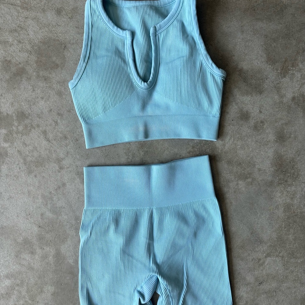 Women's Blue Ribbed Workout  Set